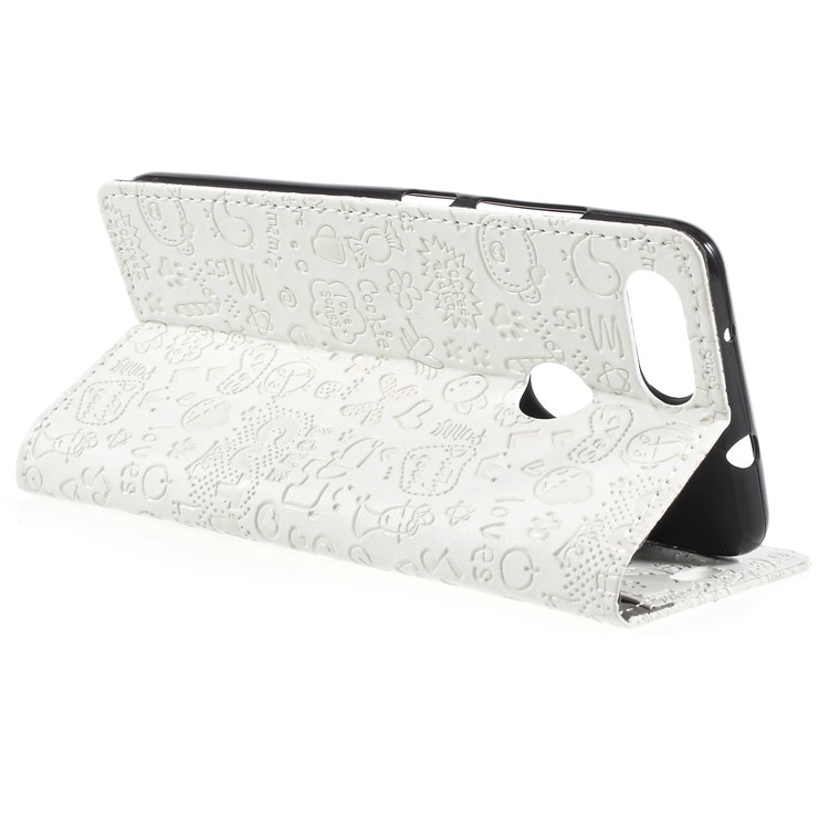 Cartoon Graffiti Grain PU Leather Wallet Cover for Asus ZenFone Max Plus (M1) ZB570TL - White-5