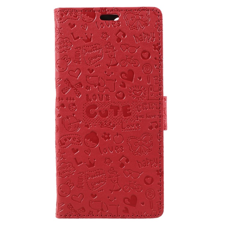 Cartoon Graffiti Texture Leather Wallet Stand Protective Case for Asus ZenFone Max Plus (M1) ZB570TL - Red-1