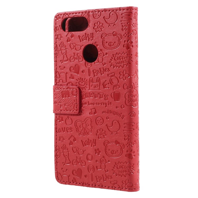 Cartoon Graffiti Texture Leather Wallet Stand Protective Case for Asus ZenFone Max Plus (M1) ZB570TL - Red-2