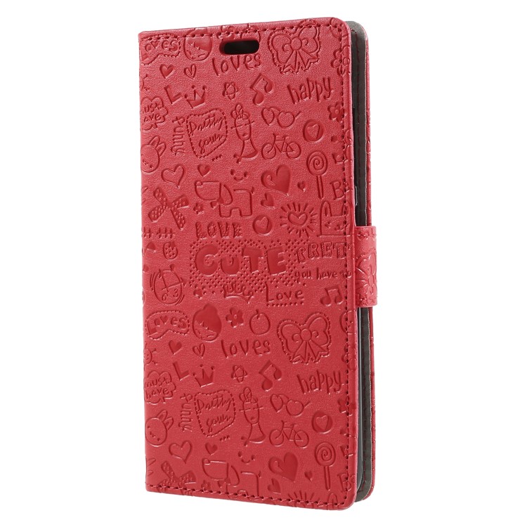 Cartoon Graffiti Texture Leather Wallet Stand Protective Case for Asus ZenFone Max Plus (M1) ZB570TL - Red-3