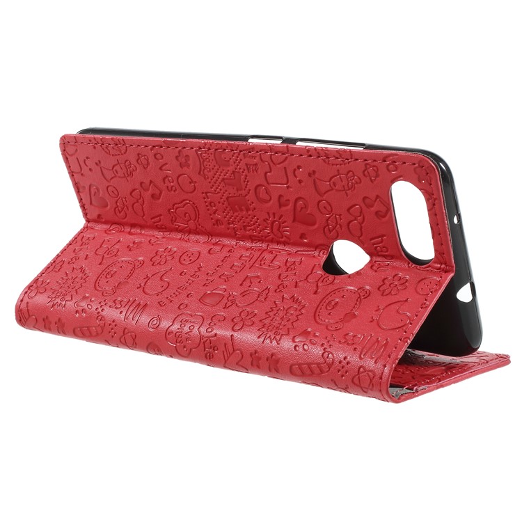 Cartoon Graffiti Texture Leather Wallet Stand Protective Case for Asus ZenFone Max Plus (M1) ZB570TL - Red-5
