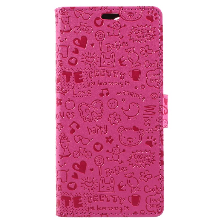Cartoon Graffiti Grain Leather Stand Wallet Cover Accessory for Asus ZenFone Max Plus (M1) ZB570TL - Rose-1