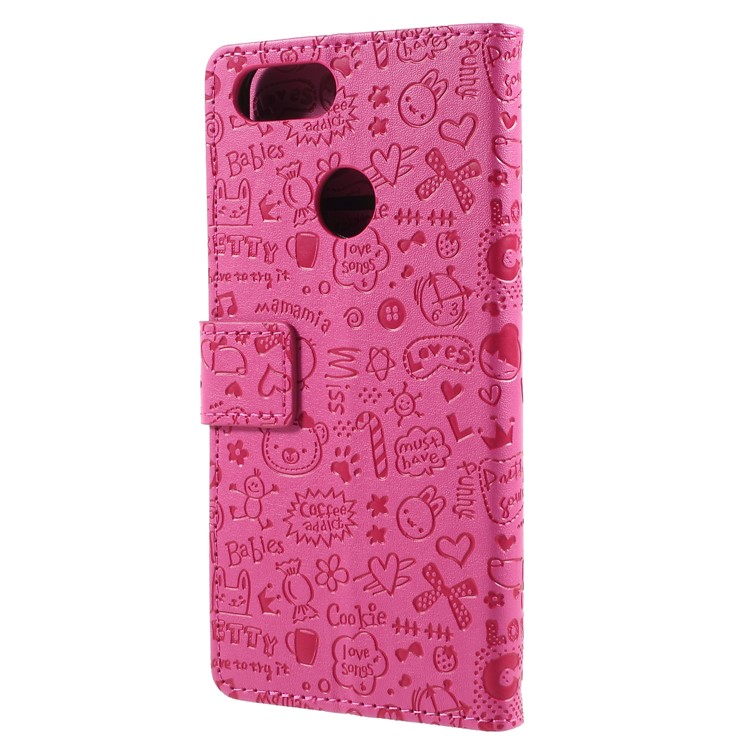 Cartoon Graffiti Grain Leather Stand Wallet Cover Accessory for Asus ZenFone Max Plus (M1) ZB570TL - Rose-2
