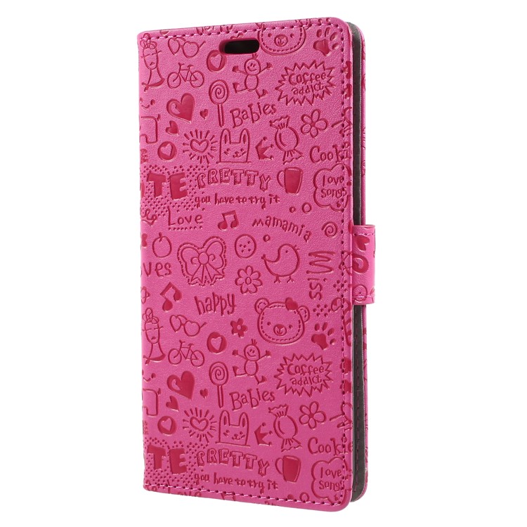 Cartoon Graffiti Grain Leather Stand Wallet Cover Accessory for Asus ZenFone Max Plus (M1) ZB570TL - Rose-3