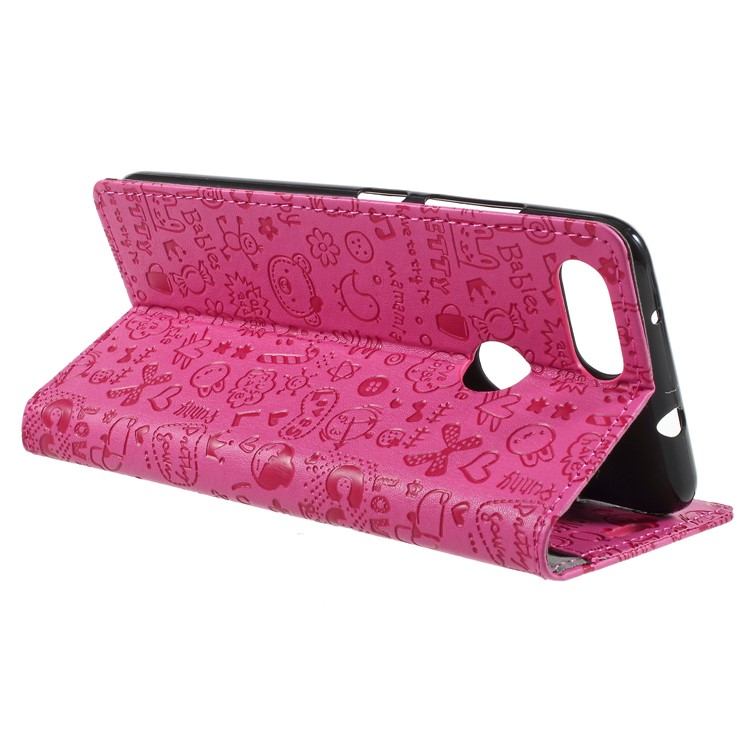 Cartoon Graffiti Grain Leather Stand Wallet Cover Accessory for Asus ZenFone Max Plus (M1) ZB570TL - Rose-5