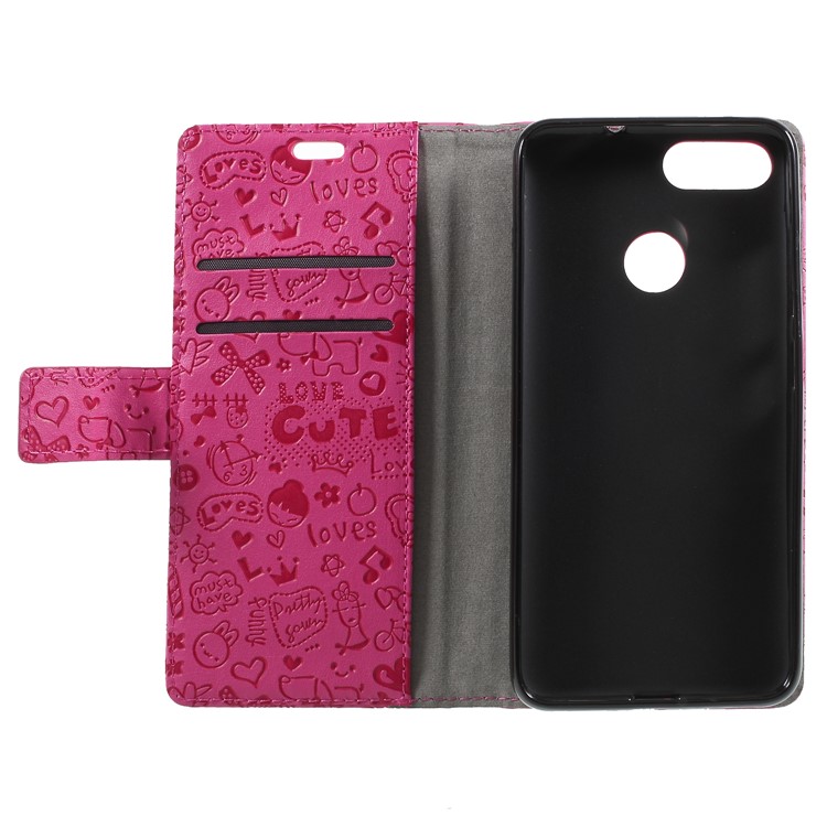 Cartoon Graffiti Grain Leather Stand Wallet Cover Accessory for Asus ZenFone Max Plus (M1) ZB570TL - Rose-6