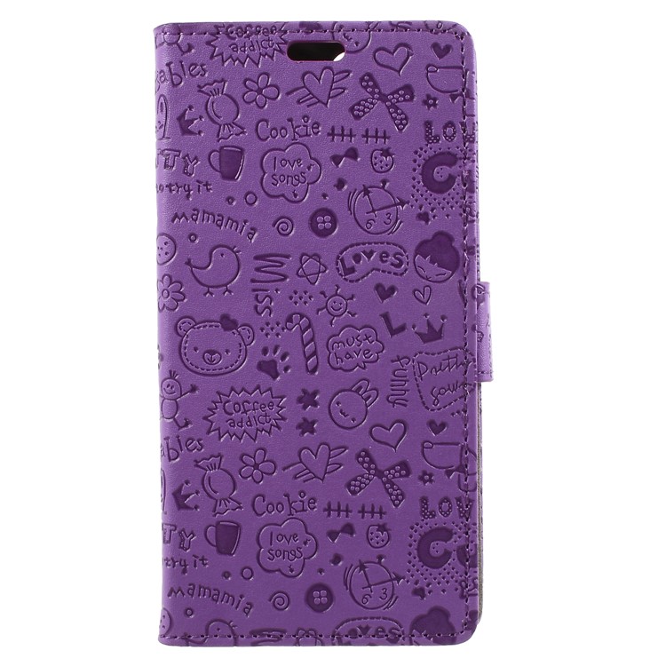 For Asus ZenFone Max Plus (M1) ZB570TL Cartoon Graffiti Pattern Leather Wallet Mobile Phone Cover Case - Purple-1