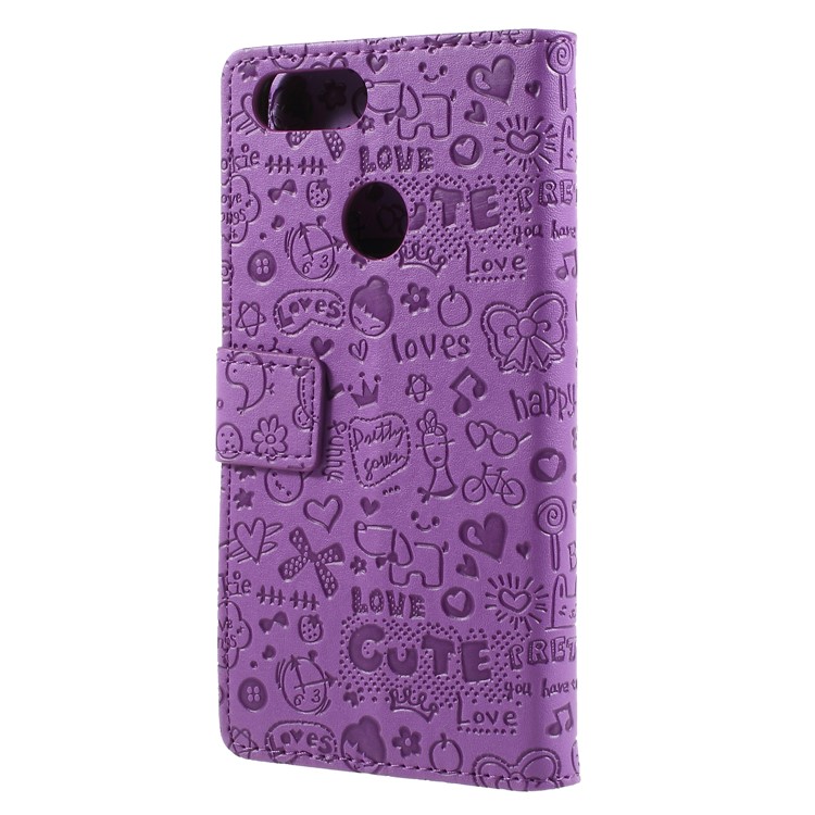 For Asus ZenFone Max Plus (M1) ZB570TL Cartoon Graffiti Pattern Leather Wallet Mobile Phone Cover Case - Purple-2