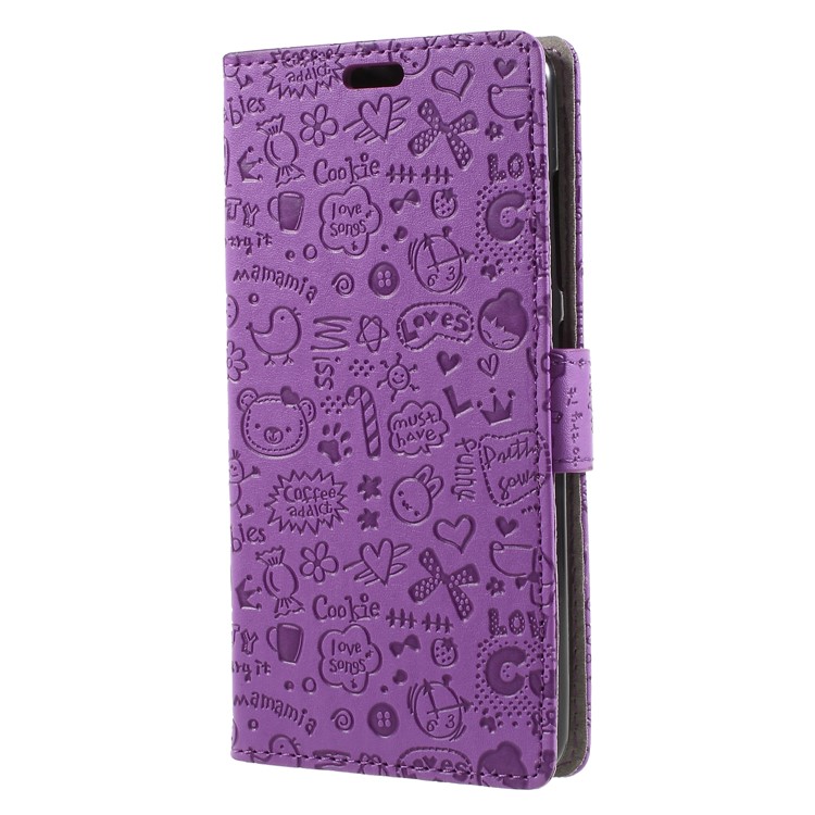For Asus ZenFone Max Plus (M1) ZB570TL Cartoon Graffiti Pattern Leather Wallet Mobile Phone Cover Case - Purple-3