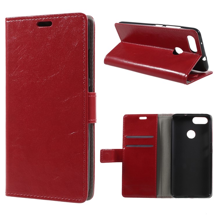 Crazy Horse Texture Leather Wallet Stand Case for Asus ZenFone Max Plus (M1) ZB570TL - Red-1