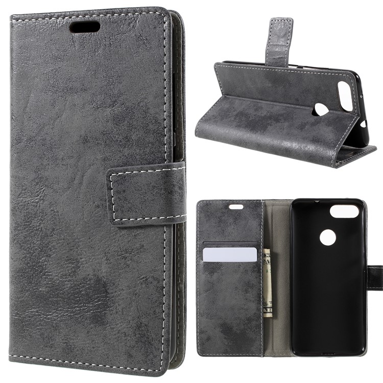 Vintage Style Leather Wallet Stand Phone Protection Cover for Asus ZenFone Max Plus (M1) ZB570TL - Grey-1