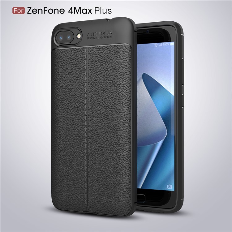 Litchi Grain Soft TPU Back Cover for Asus ZenFone 4 Max Plus (ZC554KL) - Black-1