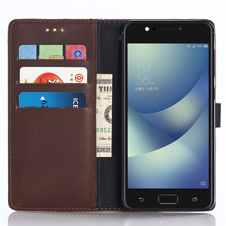 Retro Style Leather Wallet Case with Stand for Asus Zenfone 4 Max ZC520KL - Coffee-3