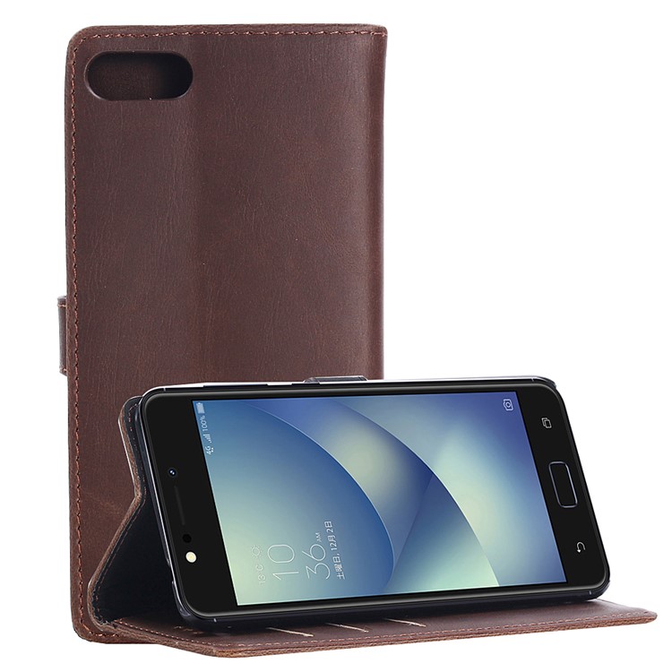 Retro Style Leather Wallet Case with Stand for Asus Zenfone 4 Max ZC520KL - Coffee-4