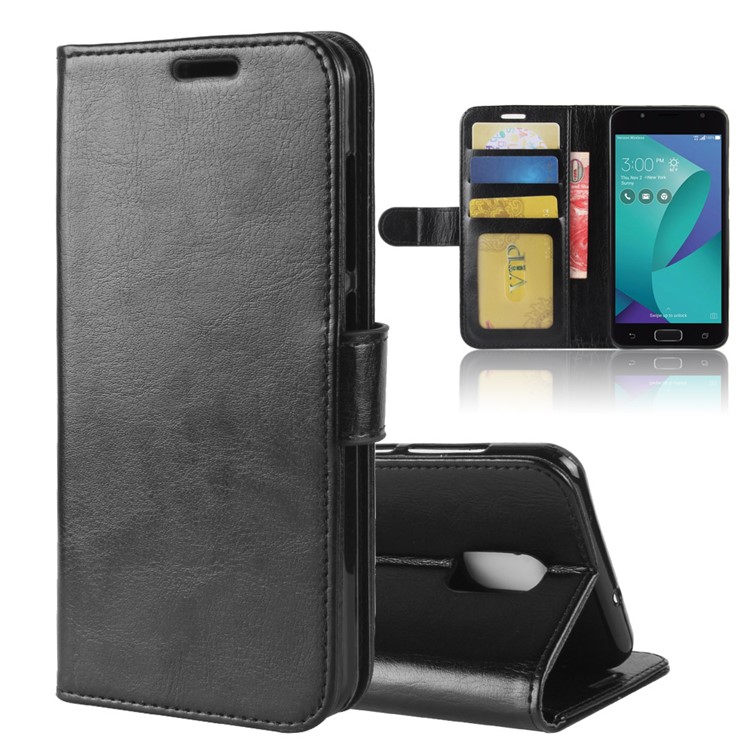 Crazy Horse Magnetic Stand Wallet Leather Mobile Phone Case for ASUS ZenFone V Live V500KL - Black-1