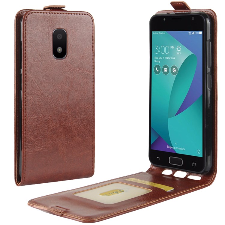 Crazy Horse Vertical Flip Leather Mobile Phone Casing with Card/Photo Slot for ASUS ZenFone V Live V500KL - Brown-1