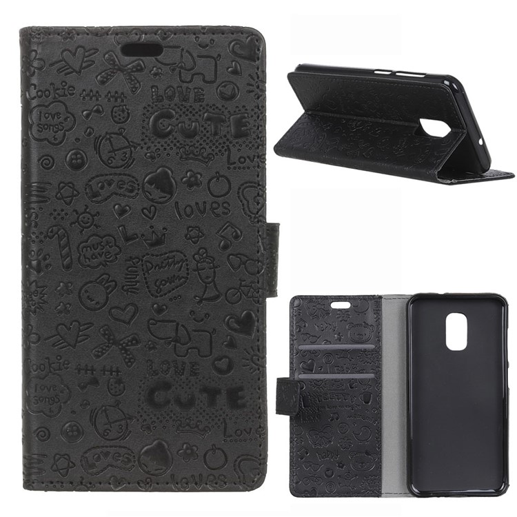 Cartoon Graffiti Flip Leather Wallet Stand Case for ASUS ZenFone V Live V500KL - Black-1