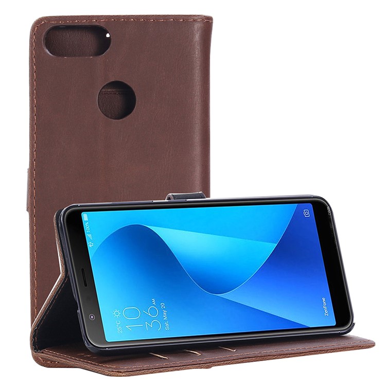 Retro Style Crazy Horse Grain Wallet Leather Case Accessory with Stand for Asus ZenFone Max Plus (M1) ZB570TL - Coffee-4