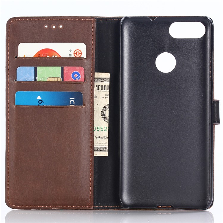 Retro Style Crazy Horse Grain Wallet Leather Case Accessory with Stand for Asus ZenFone Max Plus (M1) ZB570TL - Coffee-5