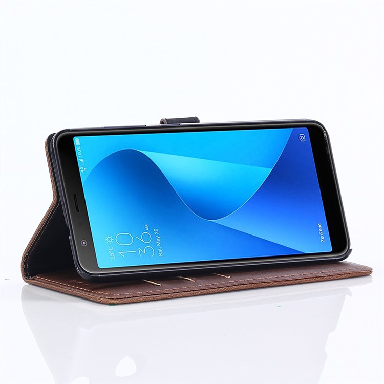 Retro Style Crazy Horse Grain Wallet Leather Case Accessory with Stand for Asus ZenFone Max Plus (M1) ZB570TL - Coffee-9