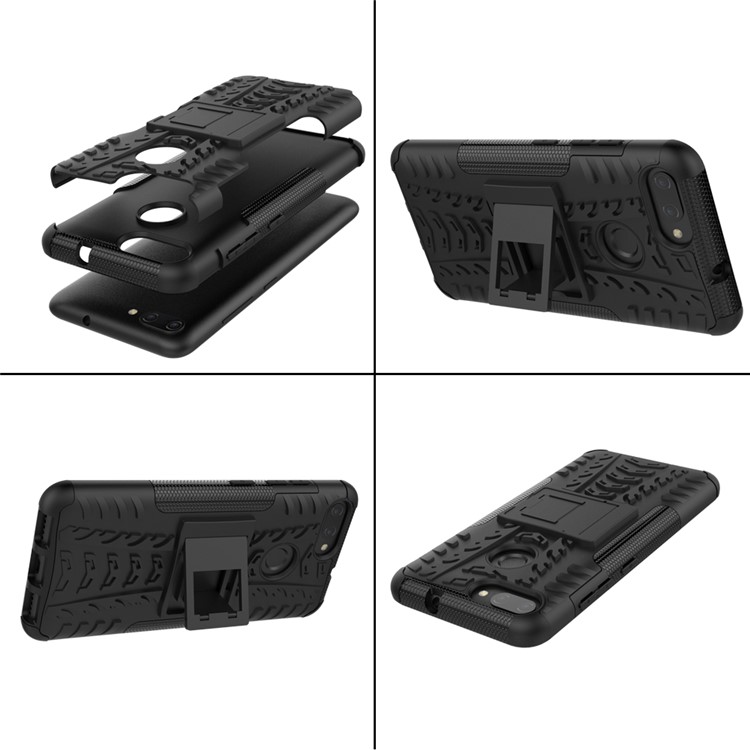 Tyre Pattern PC + TPU Hybrid Case with Kickstand for Asus ZenFone Max Plus (M1) ZB570TL - Black-10