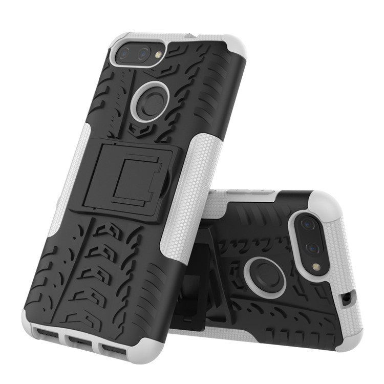 Tyre Pattern PC + TPU Hybrid Shell with Kickstand for Asus ZenFone Max Plus (M1) ZB570TL - White-2