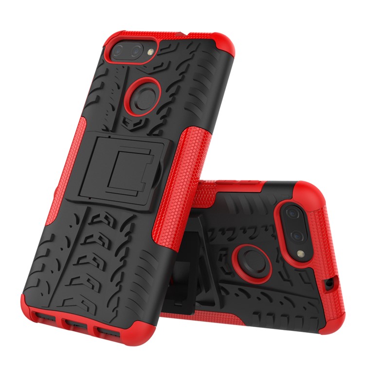 Tyre Pattern PC + TPU Hybrid Cover with Kickstand for Asus ZenFone Max Plus (M1) ZB570TL - Red-2