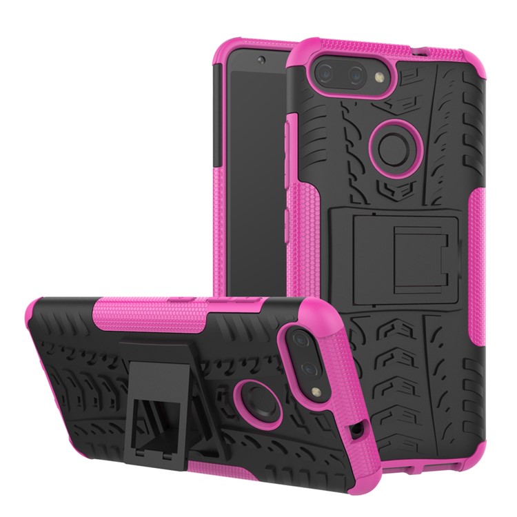 Tyre Pattern PC + TPU Hybrid Casing Shell with Kickstand for Asus ZenFone Max Plus (M1) ZB570TL - Rose-1