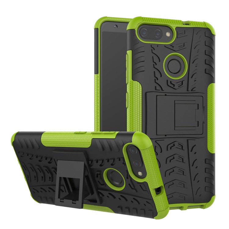 Tyre Pattern PC + TPU Hybrid Phone Case with Kickstand for Asus ZenFone Max Plus (M1) ZB570TL - Green-1