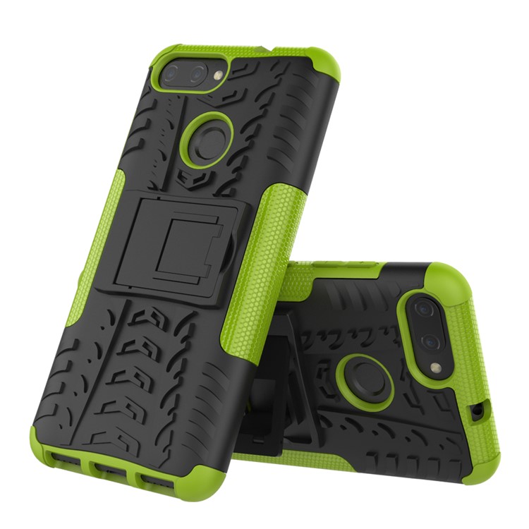 Tyre Pattern PC + TPU Hybrid Phone Case with Kickstand for Asus ZenFone Max Plus (M1) ZB570TL - Green-2