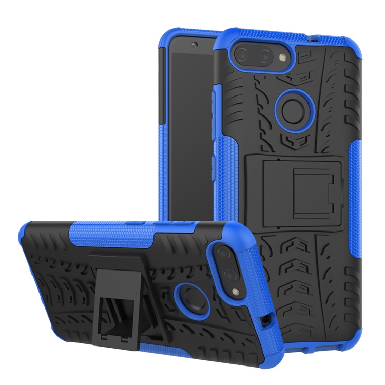 Tyre Pattern PC + TPU Hybrid Phone Casing with Kickstand for Asus ZenFone Max Plus (M1) ZB570TL - Blue-1