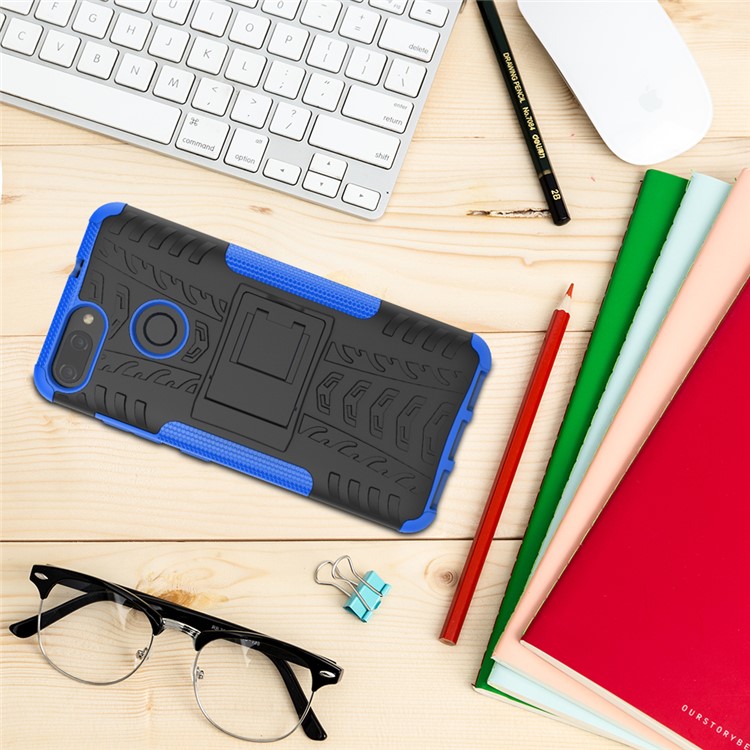 Tyre Pattern PC + TPU Hybrid Phone Casing with Kickstand for Asus ZenFone Max Plus (M1) ZB570TL - Blue-3