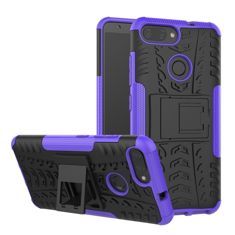 Tyre Pattern PC + TPU Hybrid Phone Cover with Kickstand for Asus ZenFone Max Plus (M1) ZB570TL - Purple-1