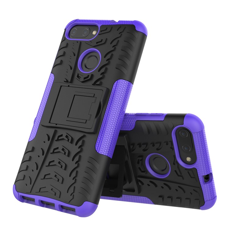 Tyre Pattern PC + TPU Hybrid Phone Cover with Kickstand for Asus ZenFone Max Plus (M1) ZB570TL - Purple-2