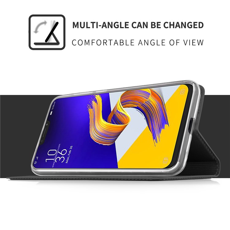 Card Holder Auto-absorbed Leather Cell Phone Case with Stand for Asus Zenfone 5Z ZS620KL - Black-5