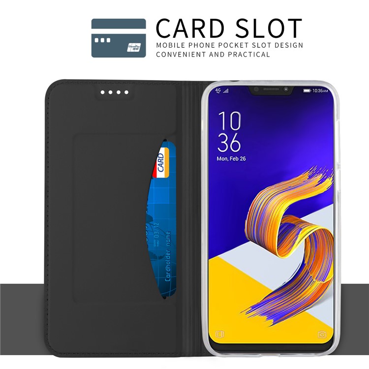 Card Holder Auto-absorbed Leather Cell Phone Case with Stand for Asus Zenfone 5Z ZS620KL - Black-7