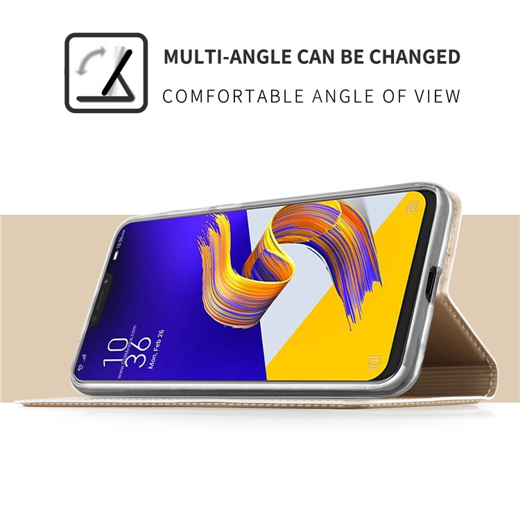 Card Holder Auto-absorbed Leather Cell Phone Cover with Stand for Asus Zenfone 5Z ZS620KL - Gold-6