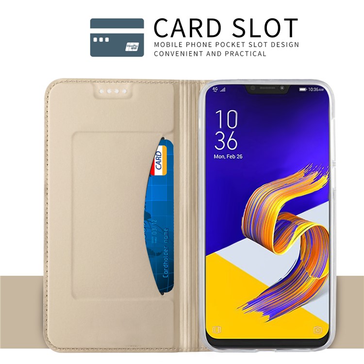 Card Holder Auto-absorbed Leather Cell Phone Cover with Stand for Asus Zenfone 5Z ZS620KL - Gold-8