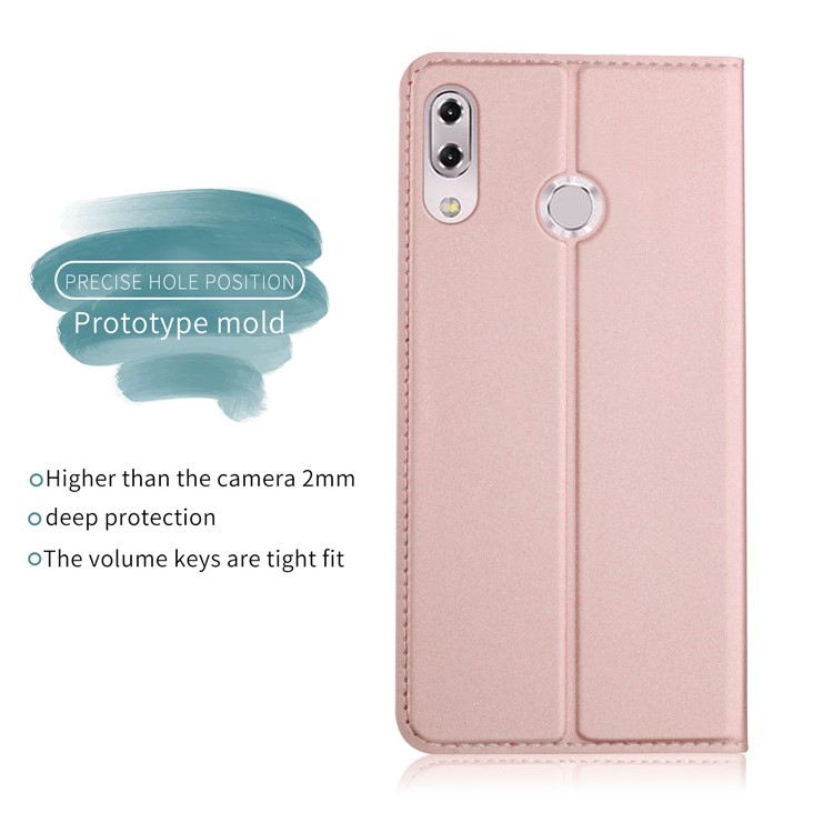 Card Holder Auto-absorbed Leather Cell Phone Shell with Stand for Asus Zenfone 5Z ZS620KL - Rose Gold-3