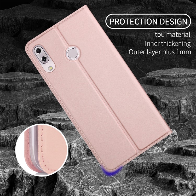 Card Holder Auto-absorbed Leather Cell Phone Shell with Stand for Asus Zenfone 5Z ZS620KL - Rose Gold-6
