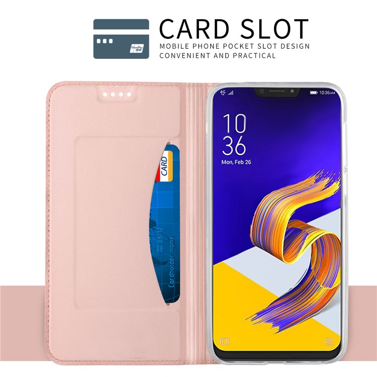 Card Holder Auto-absorbed Leather Cell Phone Shell with Stand for Asus Zenfone 5Z ZS620KL - Rose Gold-7