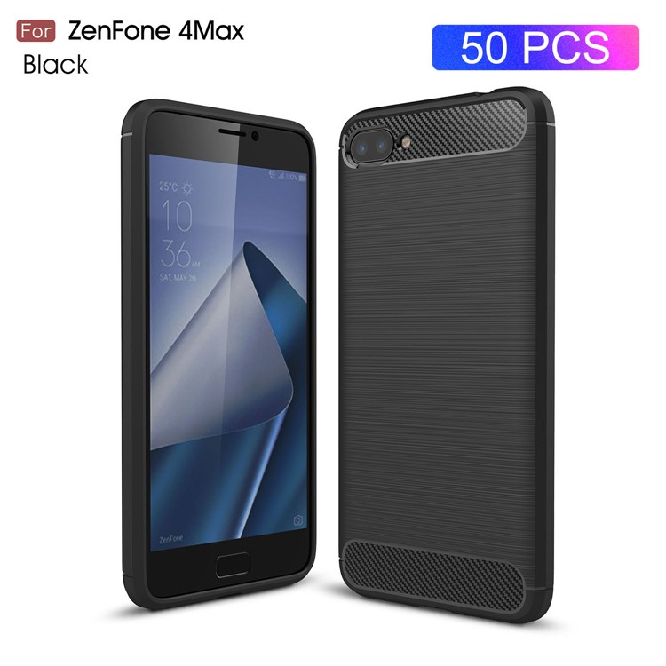 50PCS/Lot Carbon Fibre Brushed TPU Case for Asus Zenfone 4 Max ZC520KL - Black-1