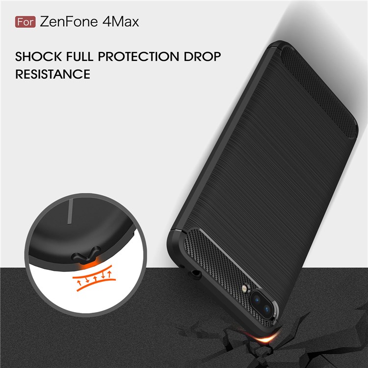 50PCS/Lot Carbon Fibre Brushed TPU Case for Asus Zenfone 4 Max ZC520KL - Black-6