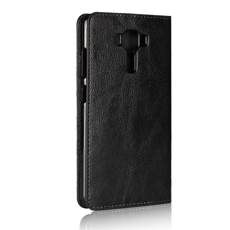 Crazy Horse Texture Genuine Leather Wallet Case with Stand for Asus Zenfone 3 Laser ZC551KL - Black-3