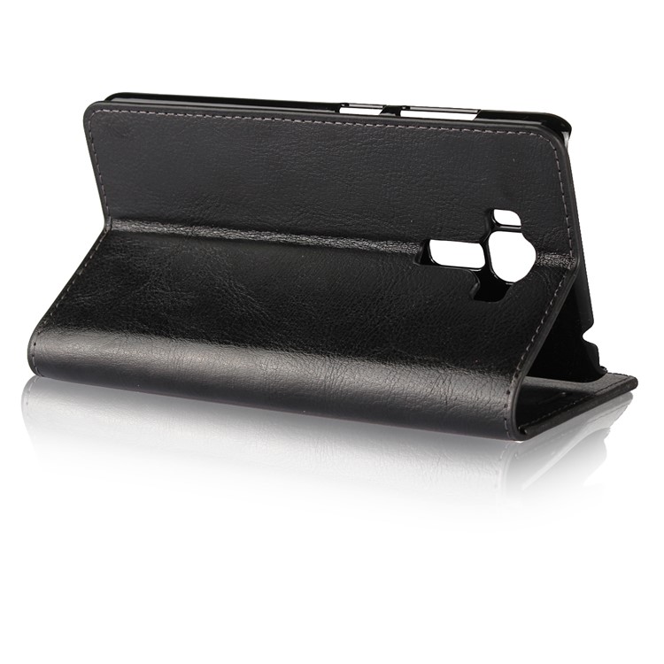 Crazy Horse Texture Genuine Leather Wallet Case with Stand for Asus Zenfone 3 Laser ZC551KL - Black-4