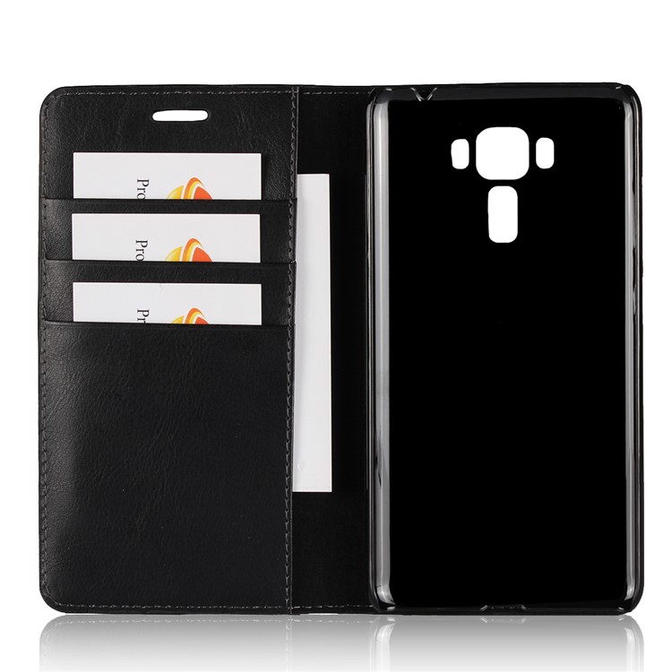 Crazy Horse Texture Genuine Leather Wallet Case with Stand for Asus Zenfone 3 Laser ZC551KL - Black-5