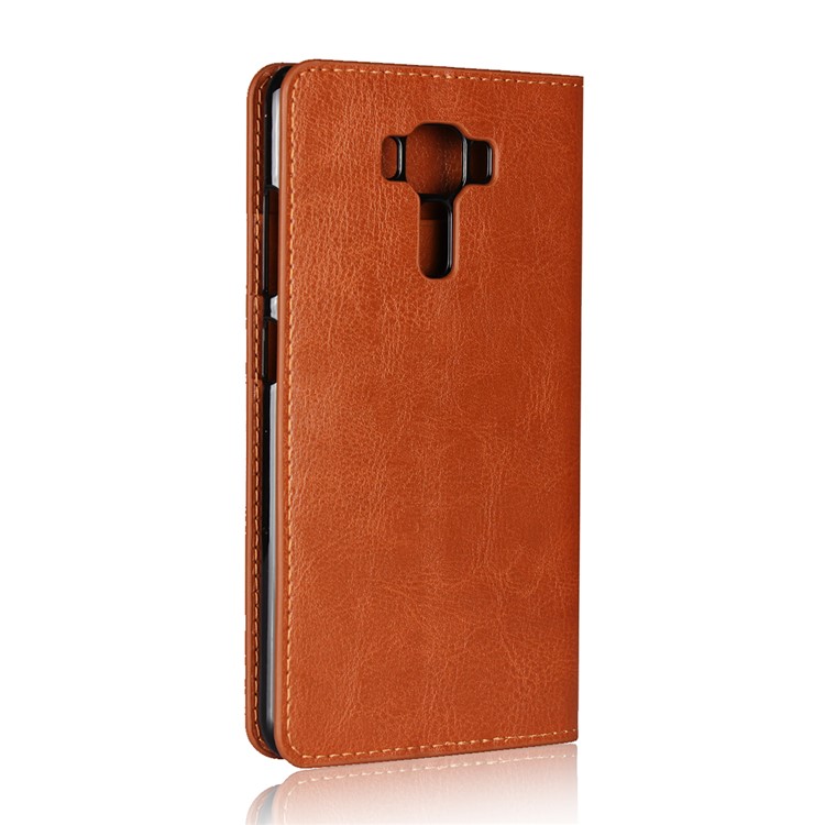 Crazy Horse Texture Genuine Leather Shell with Stand for Asus Zenfone 3 Laser ZC551KL - Brown-3