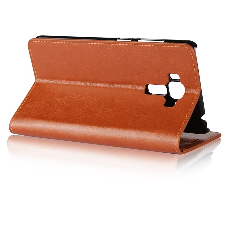 Crazy Horse Texture Genuine Leather Shell with Stand for Asus Zenfone 3 Laser ZC551KL - Brown-4