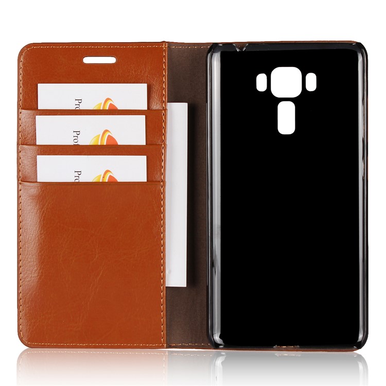 Crazy Horse Texture Genuine Leather Shell with Stand for Asus Zenfone 3 Laser ZC551KL - Brown-5
