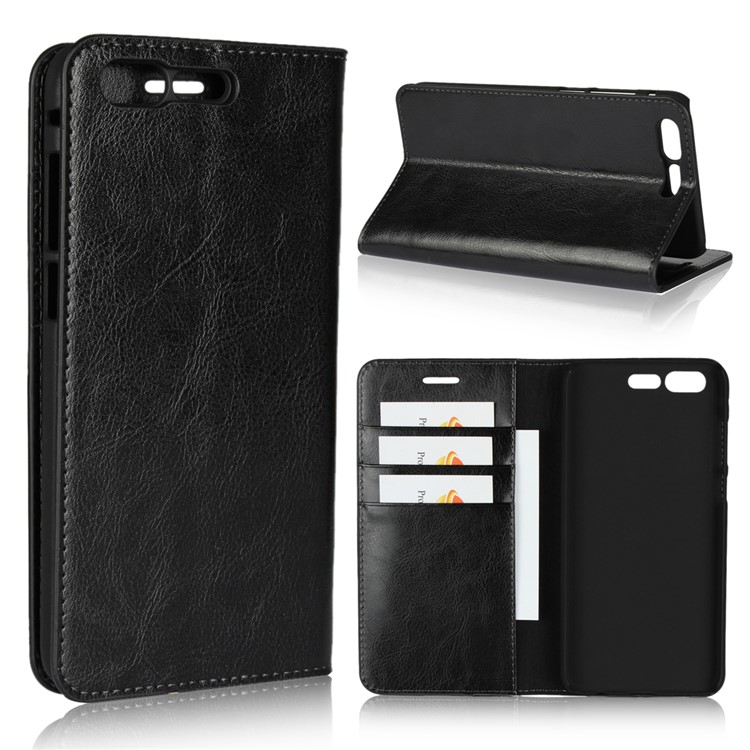 Crazy Horse Stand Wallet Genuine Leather Case for Asus ZenFone 4 Pro (ZS551KL) - Black-1